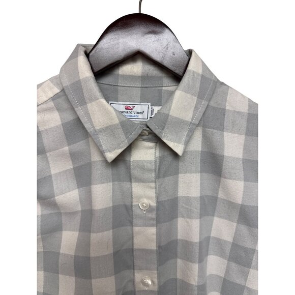 Vineyard Vines Women's Shirt Performance Relaxed Button Down Grey Plaid Size 2 - Picture 2 of 9